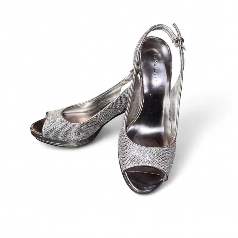 NINE‎ WESTSILVER SPARKLING HIGH HEELS PUMPS LADIES 6.5